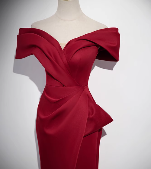 Sexy Burgundy Mermaid Off the Shoulder Pleats Prom Dress
