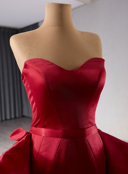 Classy Burgundy Satin Mermaid Long Prom Dress Party Gown With Ribbon SP234