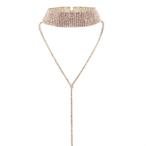 Cheap Luxury Rhinestone Long Chain Choker Necklace
