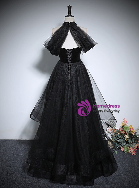 Black Strapless  Tulle Tiered Sheer Prom Dress main image 1