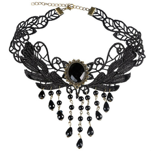 Fashion Vintage Tassel Black Lace Necklace