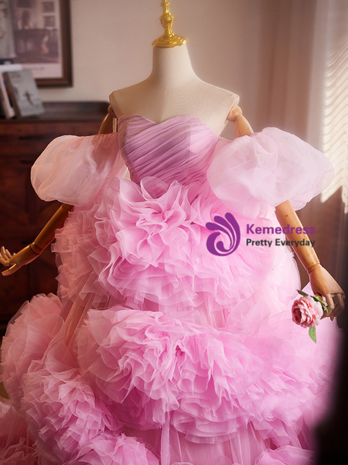 Sweet Pink Tulle Sequin Appliques Ball Gown Quinceanera Dress main image 1