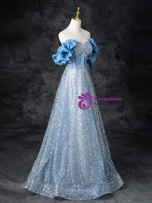 Dark Blue One Shoulder Sequins Appliques Prom Dress main image 1