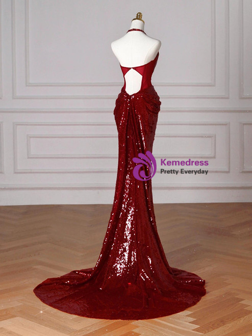 Elegant Burgundy Deep V Neck Mermaid Evening Dress,Pageant Dress cc866