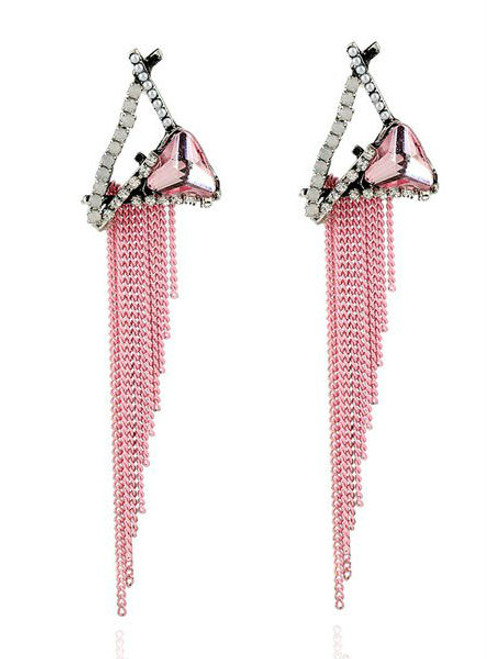 Chain Geometric Earrings Rhinestone Fringed