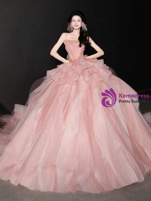 Pink Ball Gown Wedding Dress tulle Prom Dresses main image 0