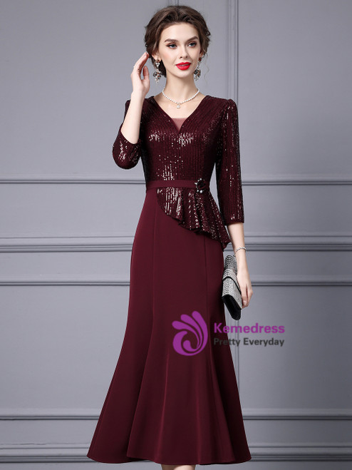 Vintage Sheath Sequin Burgundy Short Graduation Homecoming Dress Cocktail Dress main image 1