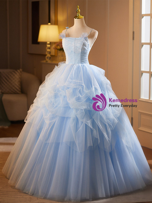 Charming Spaghetti Straps Green Tulle Appliques Birthday Quinceanera Dress Sweet 16 Dress SP2177 main image 1