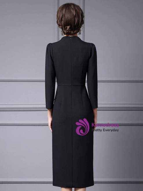 Viemily O Neck 3 4 Short Dress Black Beauty main image 0