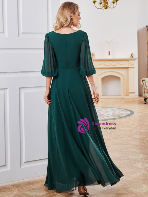 Full Pleated Skirt Chiffon Bridesmaid Dress Green