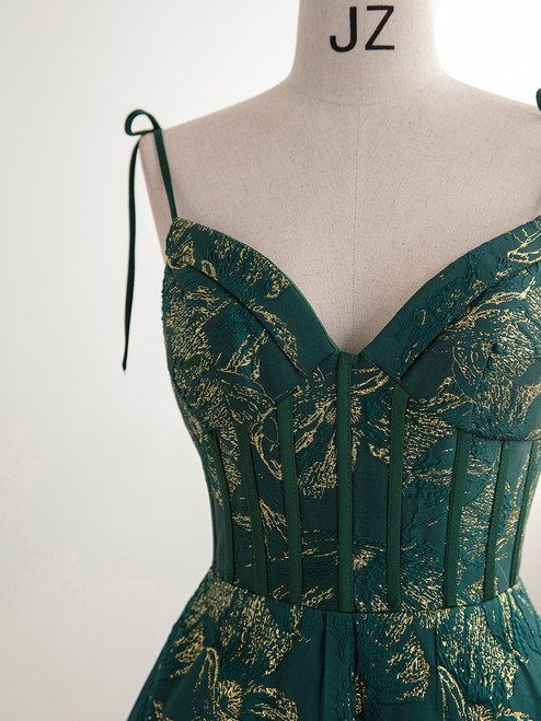 Dark Green Sweetheart Spaghetti Straps Formal Dresses with Split main image 1