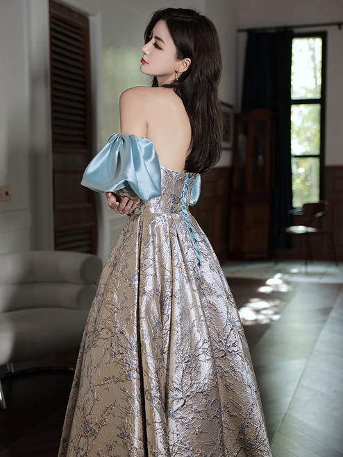Print Off Shoulder Long Sleeve Evening Gown Maxi Long Dress main image 0