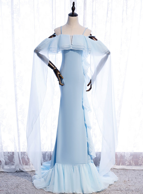 Blue Mermaid Spaghetti Straps Prom Dress