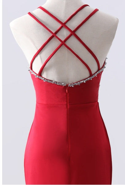Mermaid Burgundy V-Neck Prom Dress Split with Lace Appliques main image 1