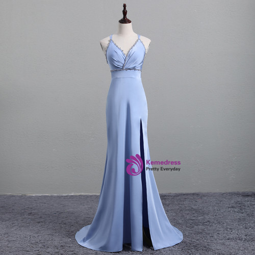 Burgundy V-Neck Halter Mermaid Evening Dress with Applique