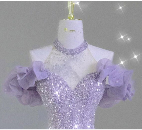 Purple Mermaid Halter Sequin Long Prom Dresses VK23101607