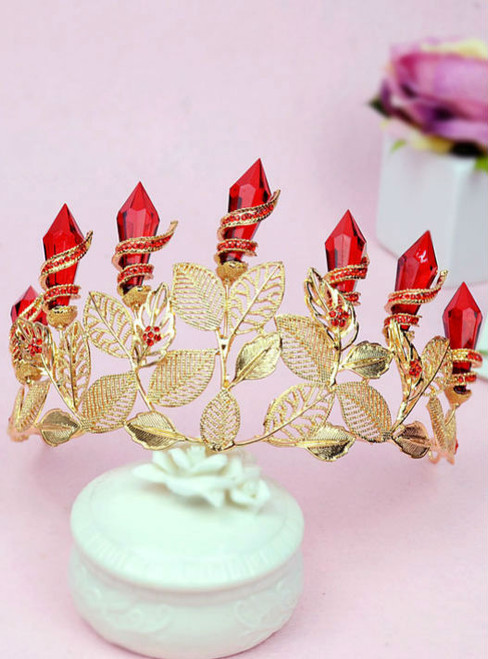 bride wedding tiara bridal headdress goddess red retro baroque gold leaf crown