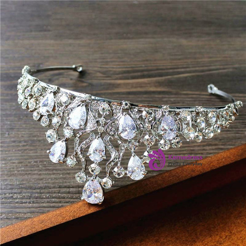 wedding dress simple high-end luxury crystal tiara zircon bride