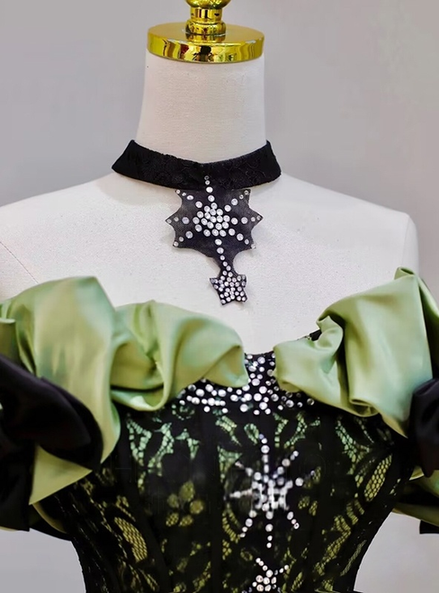 Off The Shoulder Satin A Line Green Prom Dress