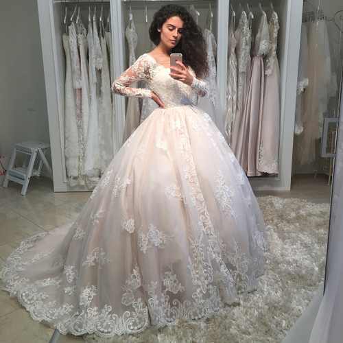 Fairy Tale Romantic Lace Long Sleeves Wedding Ball Gown Dresses