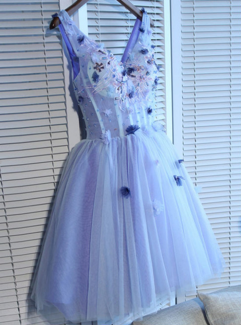 A-line V-Neck Short Mini Tulle Short Prom Dress short homecoming dresses