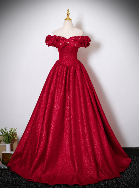 Modern Burgundy Off the Shoulder Pleats Prom Dress