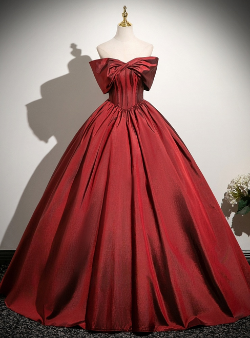 Burgundy Off the Shoulder Pleats Quinceanera Dress