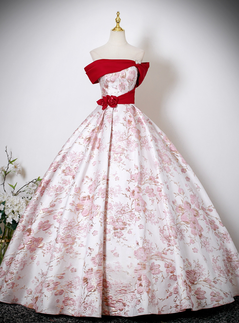 Pink Print Off the Shoulder Quinceanera Dress