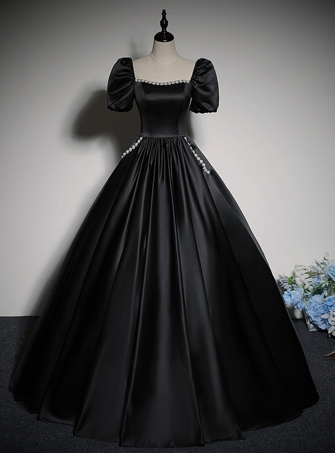 Black Satin Puff Sleeve Quinceanera Dress Black Satin Puff Sleeve Quinceanera Dress