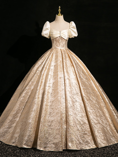 Champagne Puff Sleeve Pleats Quinceanera Dress Champagne Puff Sleeve Pleats Quinceanera Dress