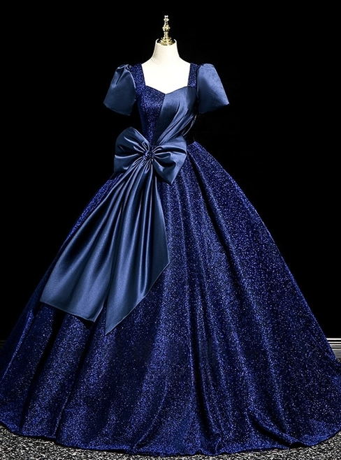 Navy Blue Short Sleeve Bow Quinceanera Dress Navy Blue Short Sleeve Bow Quinceanera Dress