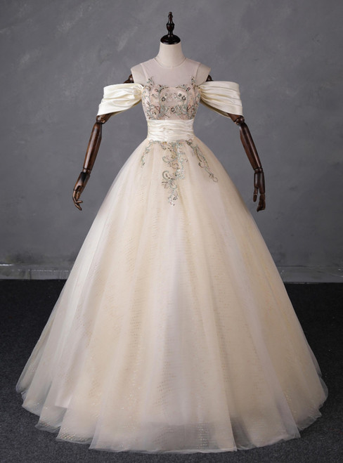 Champagne Tulle Sequins Beading Bow Quinceanera Dress Champagne Tulle Sequins Beading Bow Quinceanera Dress