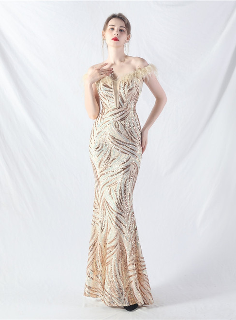 In Stock:Ship in 48 Hours Gold Mermaid Sequins Party Dress