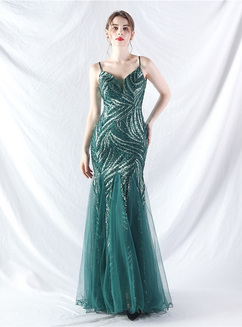 In Stock:Ship in 48 Hours Green Sequins Tulle Party Dress