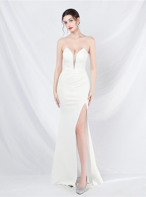 In Stock:Ship in 48 Hours White Mermaid Strapless Split Party Dress