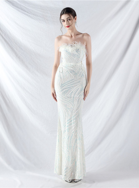 In Stock:Ship in 48 Hours Elegant White Sequins Straps Party Dress