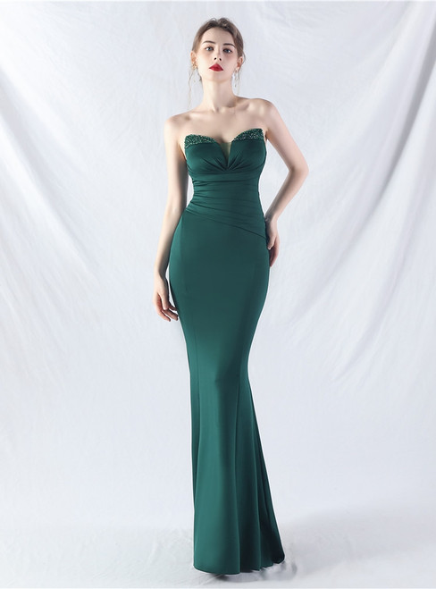 In Stock:Ship in 48 Hours Green Mermaid Pleats Beading Party Dress