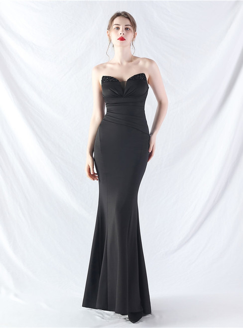In Stock:Ship in 48 Hours Black Mermaid Pleats Beading Party Dress