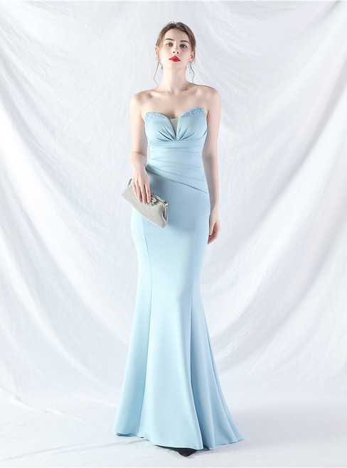 In Stock:Ship in 48 Hours Light Blue Mermaid Pleats Beading Party Dress