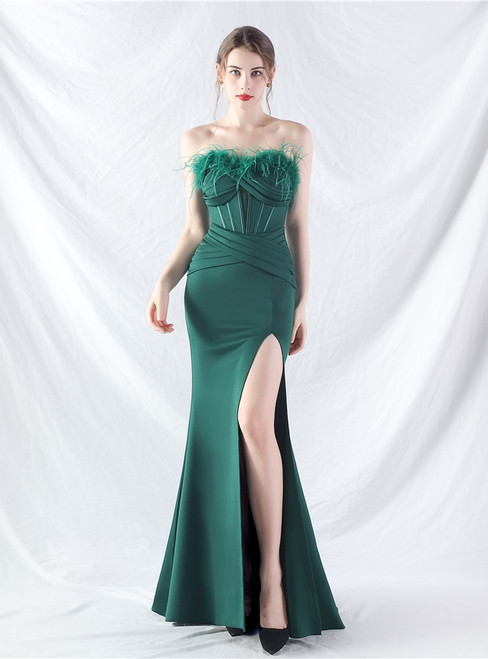 In Stock:Ship in 48 Hours Green Strapless Split Party Dress