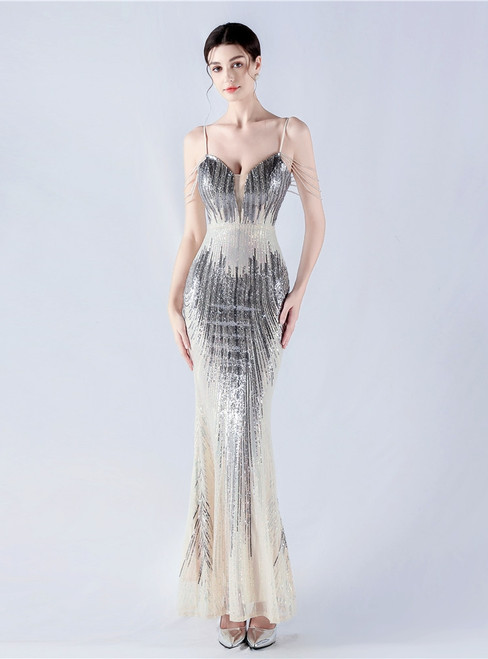 In Stock:Ship in 48 Hours Sexy Apricot Sequins Straps Beading Party Dress