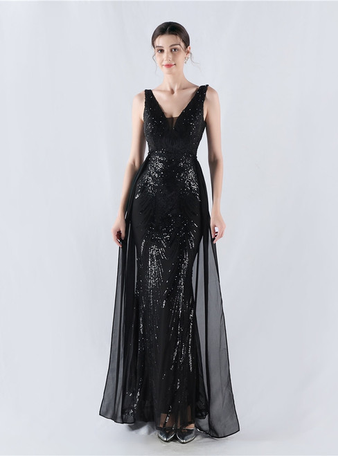 In Stock:Ship in 48 Hours Sexy Black V-neck Sequins Party Dress