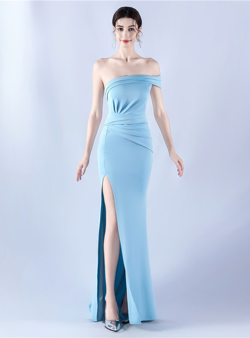 In Stock:Ship in 48 Hours Casual Blue One Shoulder Party Dress