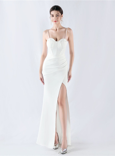 In Stock:Ship in 48 Hours White Mermaid Straps Pleats Party Dress