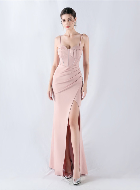 In Stock:Ship in 48 Hours Pink Mermaid Straps Pleats Party Dress
