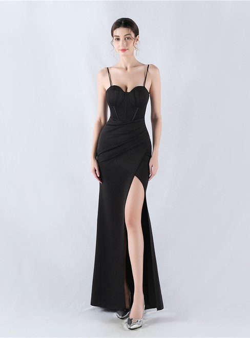 In Stock:Ship in 48 Hours Black Mermaid Straps Pleats Party Dress