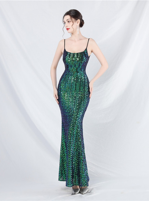 In Stock:Ship in 48 Hours Green Sequins Straps Party Dress