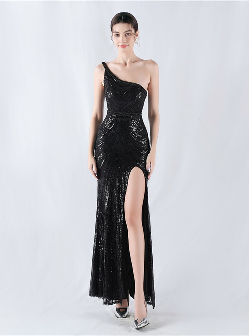 In Stock:Ship in 48 Hours Sexy Black Mermaid Sequins Beading Party Dress