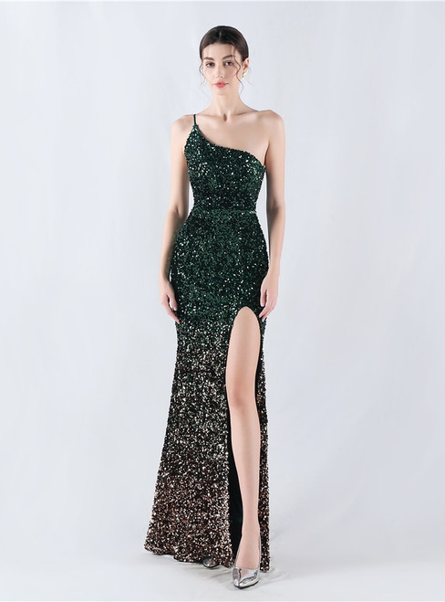 In Stock:Ship in 48 Hours Dark Green Mermaid Sequins Split Party Dress