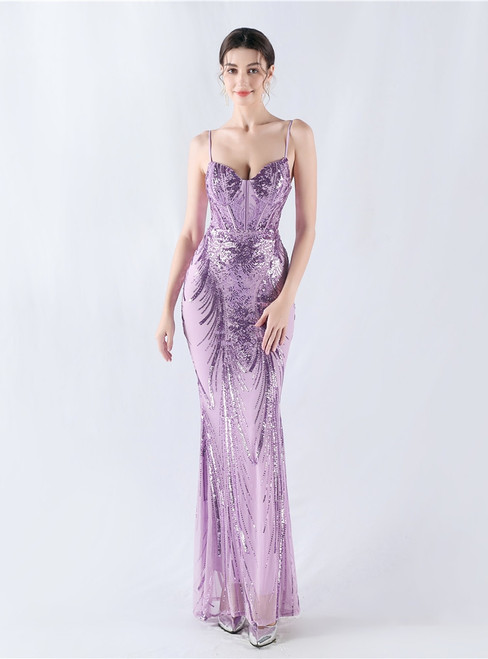 In Stock:Ship in 48 Hours Purple Sequins Mermaid Party Dress